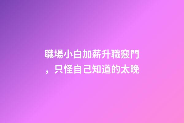 職場小白加薪升職竅門，只怪自己知道的太晚